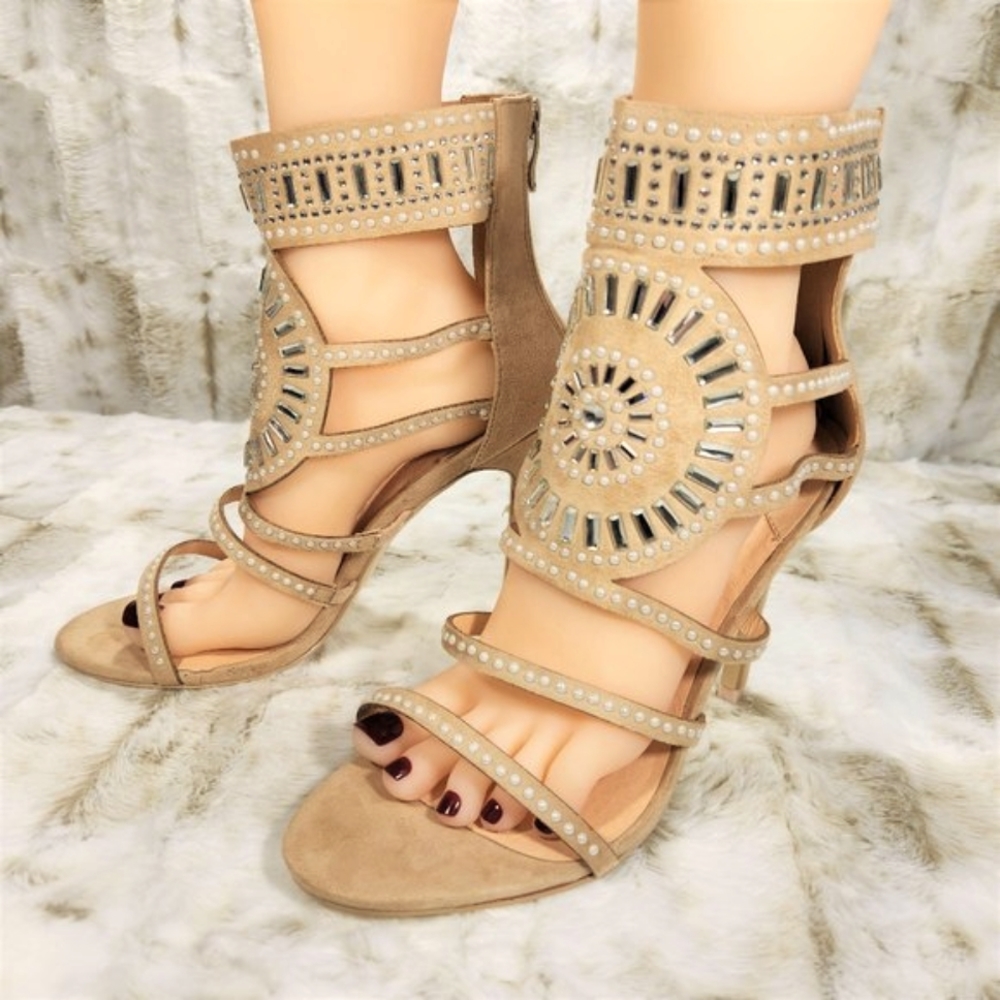 Mack J  Nude Closed Back 4.5" High Heel Sandal Shoe Sizes 10 & 11